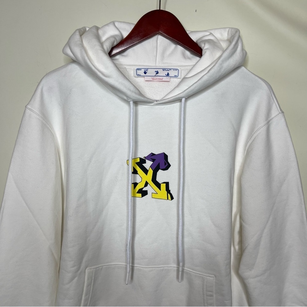 Off-White Printed Cotton-Jersey Hoodie in White sz M - Picture 4 of 11